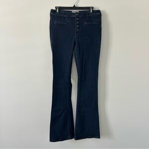 Free People Kaye Button Fly Mid Rise Flare Dark Wash Denim Jeans 28